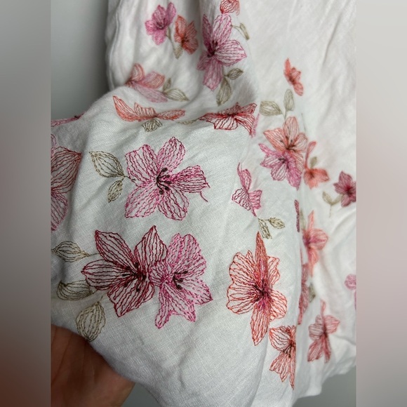 VTG Y2K Ann Taylor 10 Skirt 100% Linen Floral Embroidery White Minimalist preppy - Picture 7 of 11
